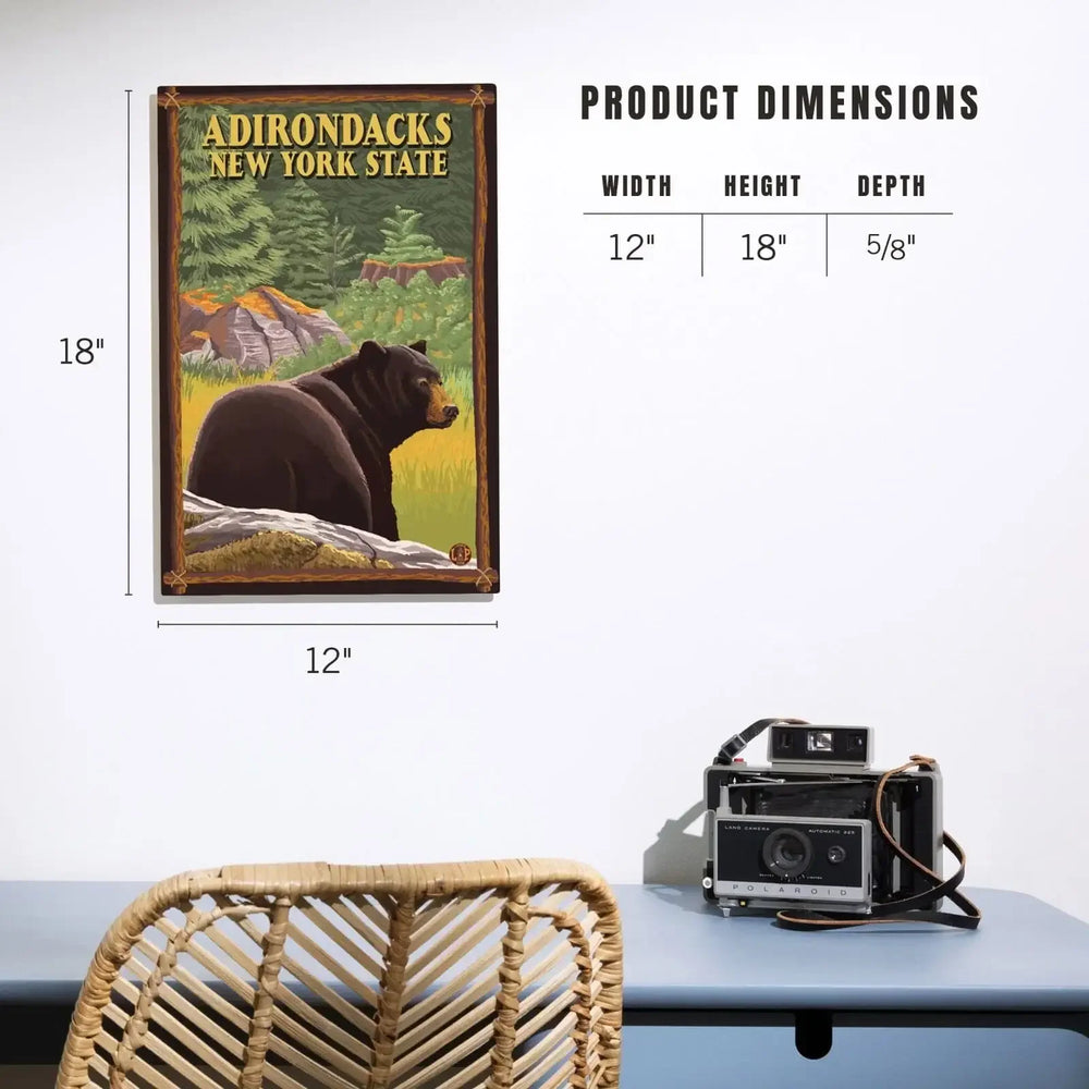Adirondacks, New York, Black Bear in Forest, Lantern Press Artwork, Wood Signs and Postcards Wood Lantern Press 