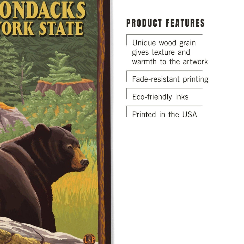 Adirondacks, New York, Black Bear in Forest, Lantern Press Artwork, Wood Signs and Postcards Wood Lantern Press 