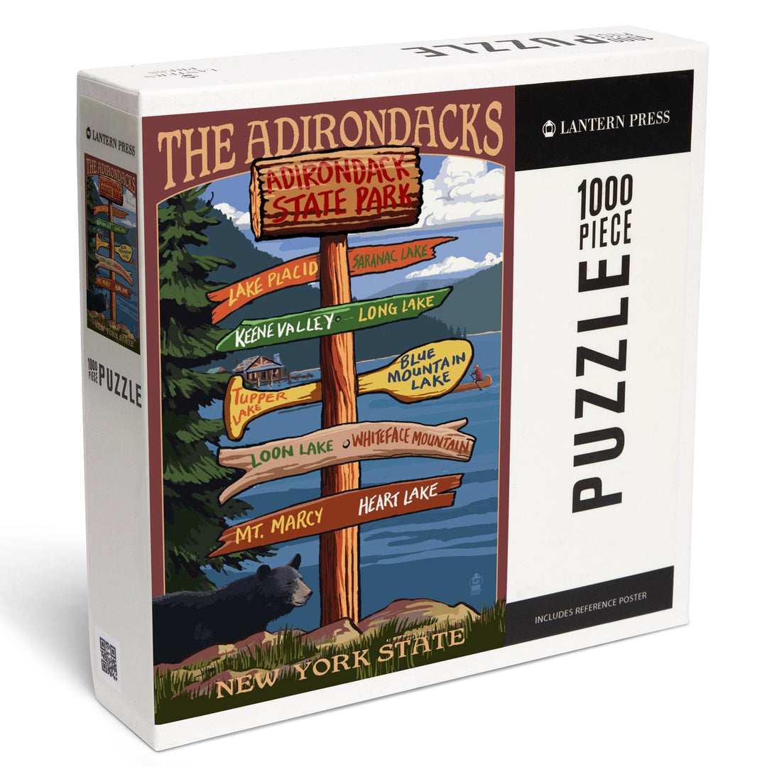 Adirondacks, New York, Destination Signpost, Jigsaw Puzzle Puzzle Lantern Press 