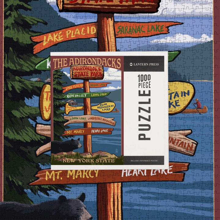 Adirondacks, New York, Destination Signpost, Jigsaw Puzzle Puzzle Lantern Press 