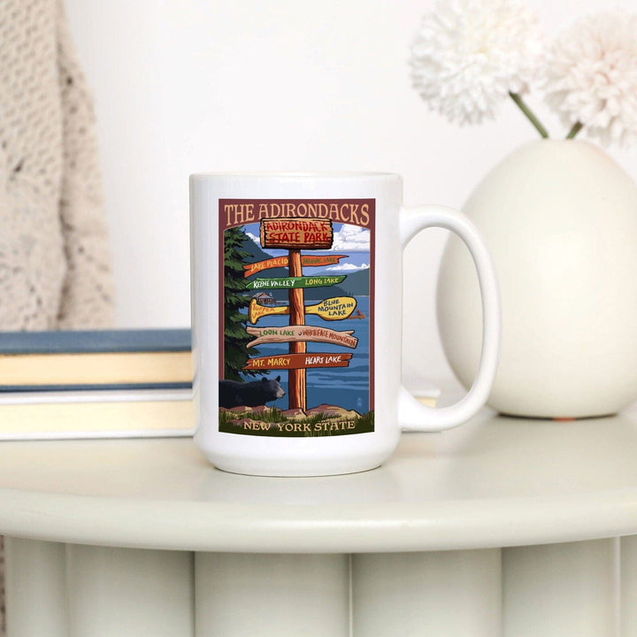 Adirondacks, New York, Destination Signpost, Lantern Press Artwork, Ceramic Mug Mugs Lantern Press 