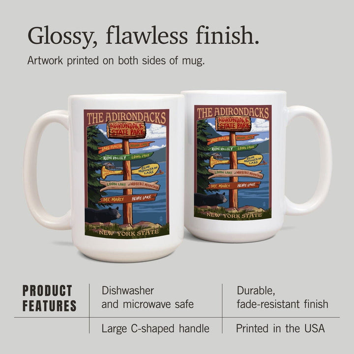 Adirondacks, New York, Destination Signpost, Lantern Press Artwork, Ceramic Mug Mugs Lantern Press 