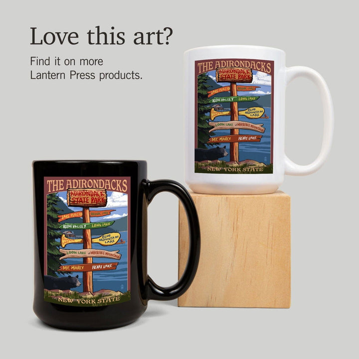 Adirondacks, New York, Destination Signpost, Lantern Press Artwork, Ceramic Mug Mugs Lantern Press 