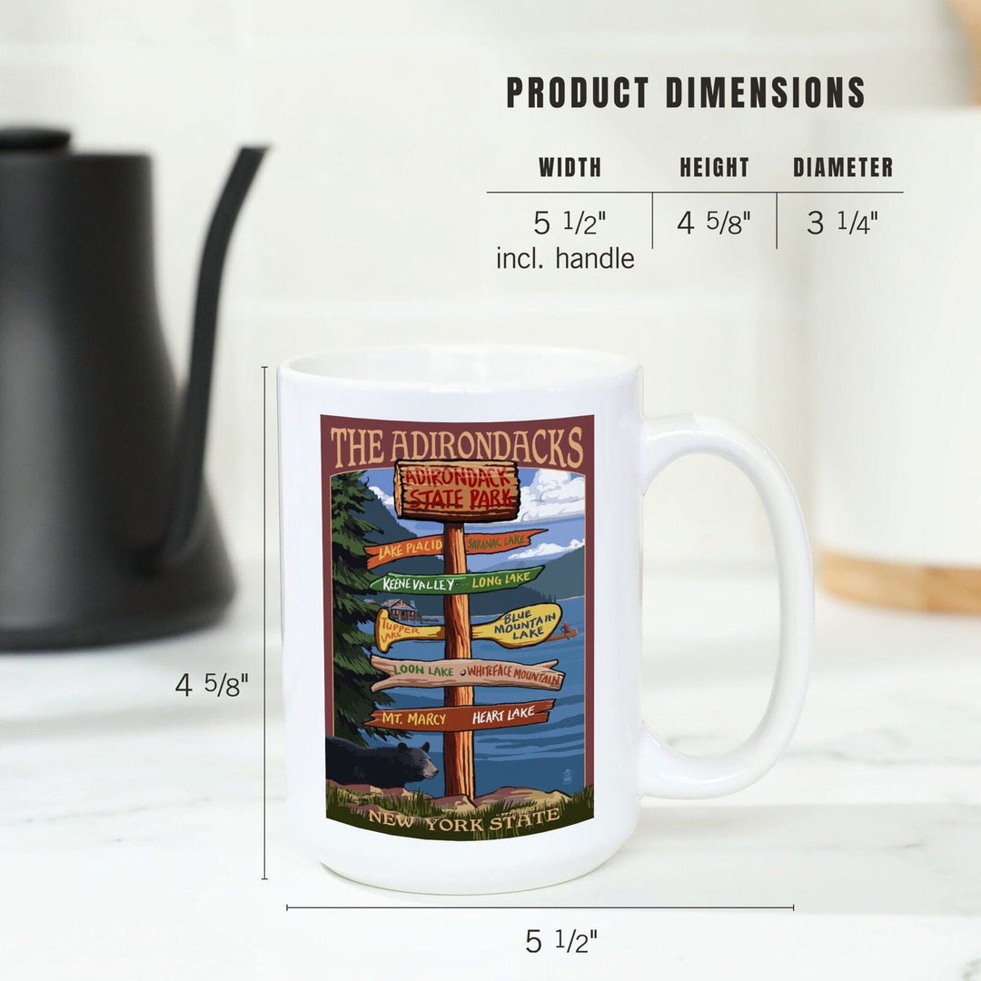 Adirondacks, New York, Destination Signpost, Lantern Press Artwork, Ceramic Mug Mugs Lantern Press 