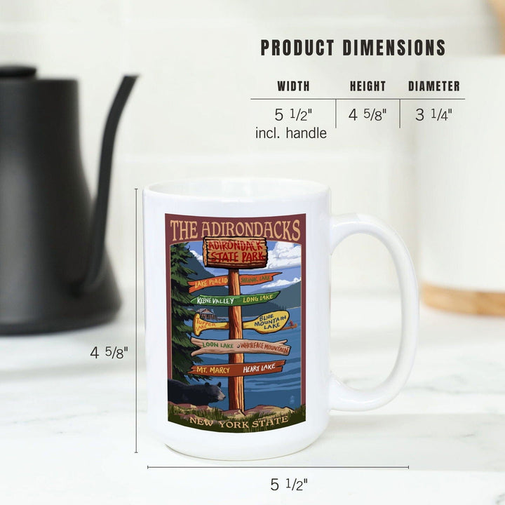 Adirondacks, New York, Destination Signpost, Lantern Press Artwork, Ceramic Mug Mugs Lantern Press 