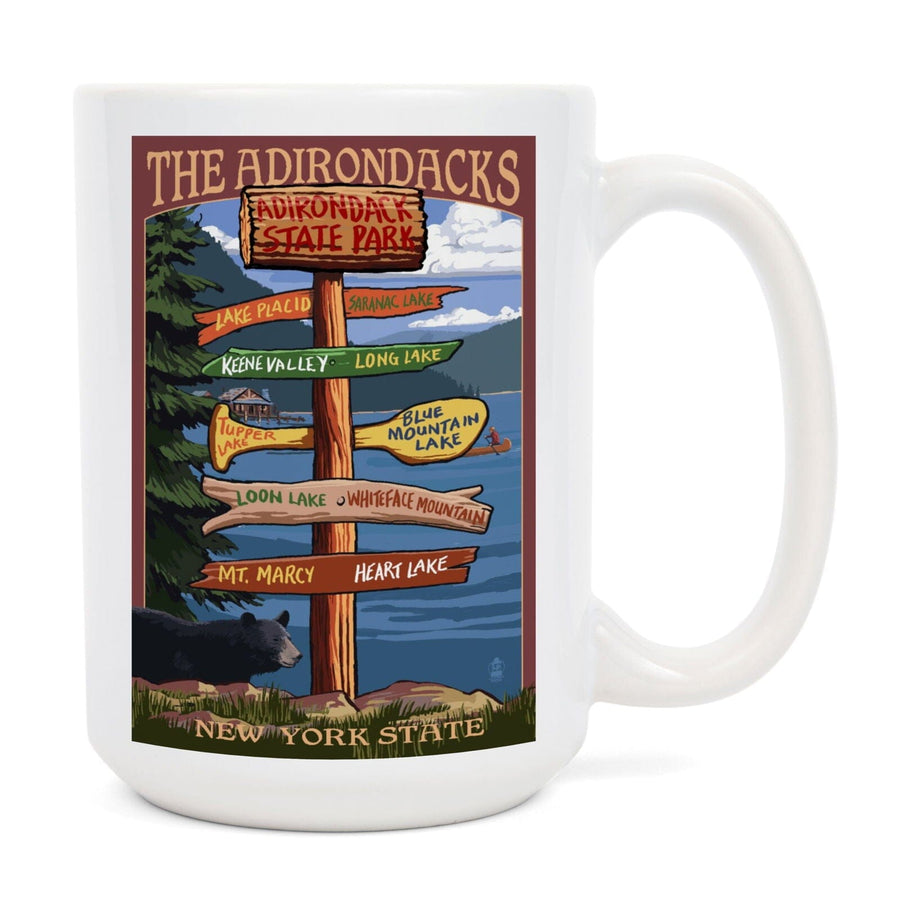 Adirondacks, New York, Destination Signpost, Lantern Press Artwork, Ceramic Mug Mugs Lantern Press 