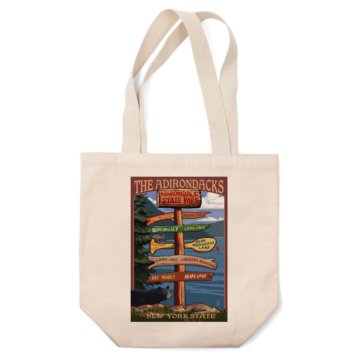 Adirondacks, New York, Destination Signpost, Lantern Press Artwork, Tote Bag Totes Lantern Press 