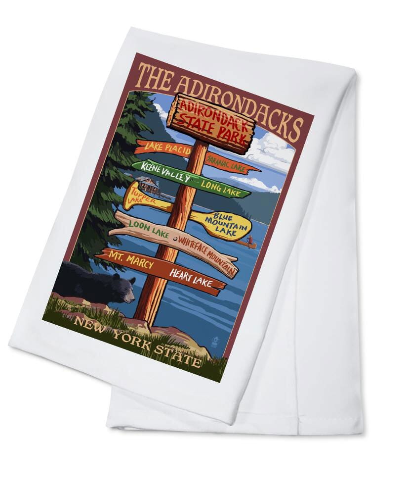 Adirondacks, New York, Destination Signpost, Lantern Press Artwork, Towels and Aprons Kitchen Lantern Press 