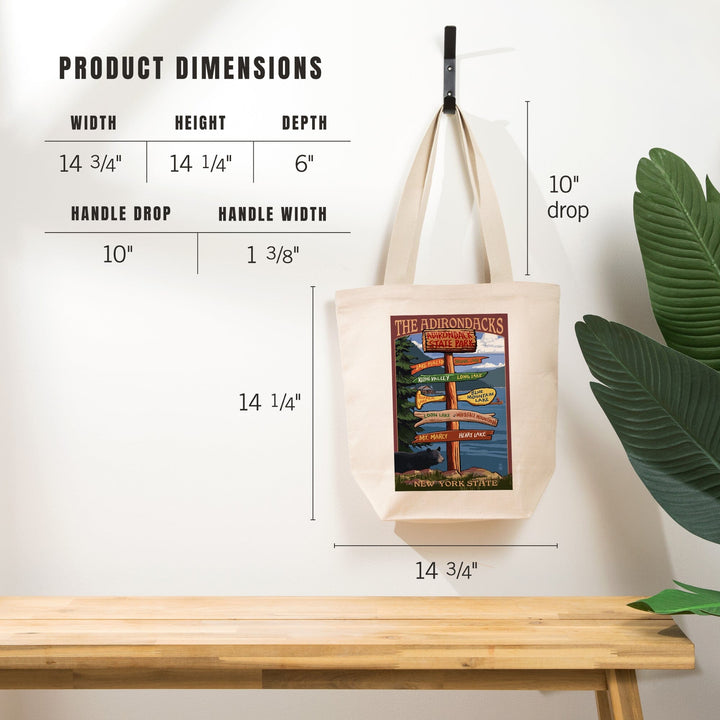 Adirondacks, New York, Destination Signpost, Tote Bag Totes Lantern Press 