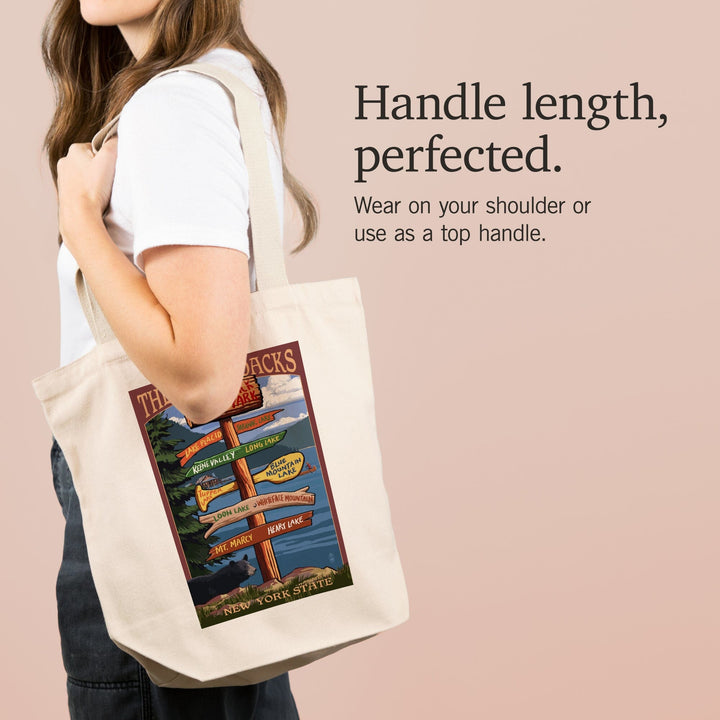 Adirondacks, New York, Destination Signpost, Tote Bag Totes Lantern Press 