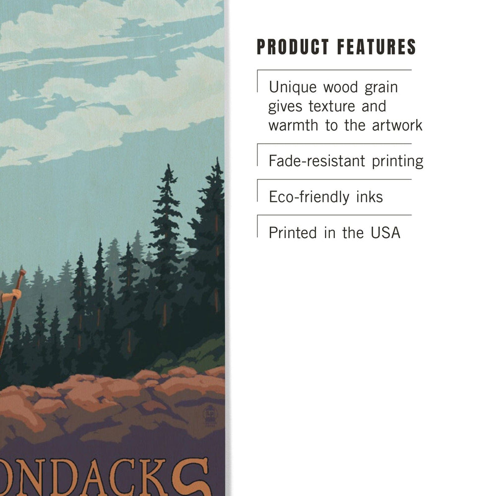 Adirondacks, New York, Hiker on Mountain, Lantern Press Artwork, Wood Signs and Postcards Wood Lantern Press 