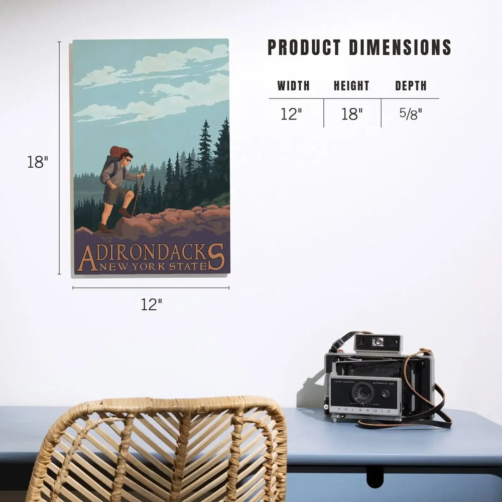 Adirondacks, New York, Hiker on Mountain, Lantern Press Artwork, Wood Signs and Postcards Wood Lantern Press 
