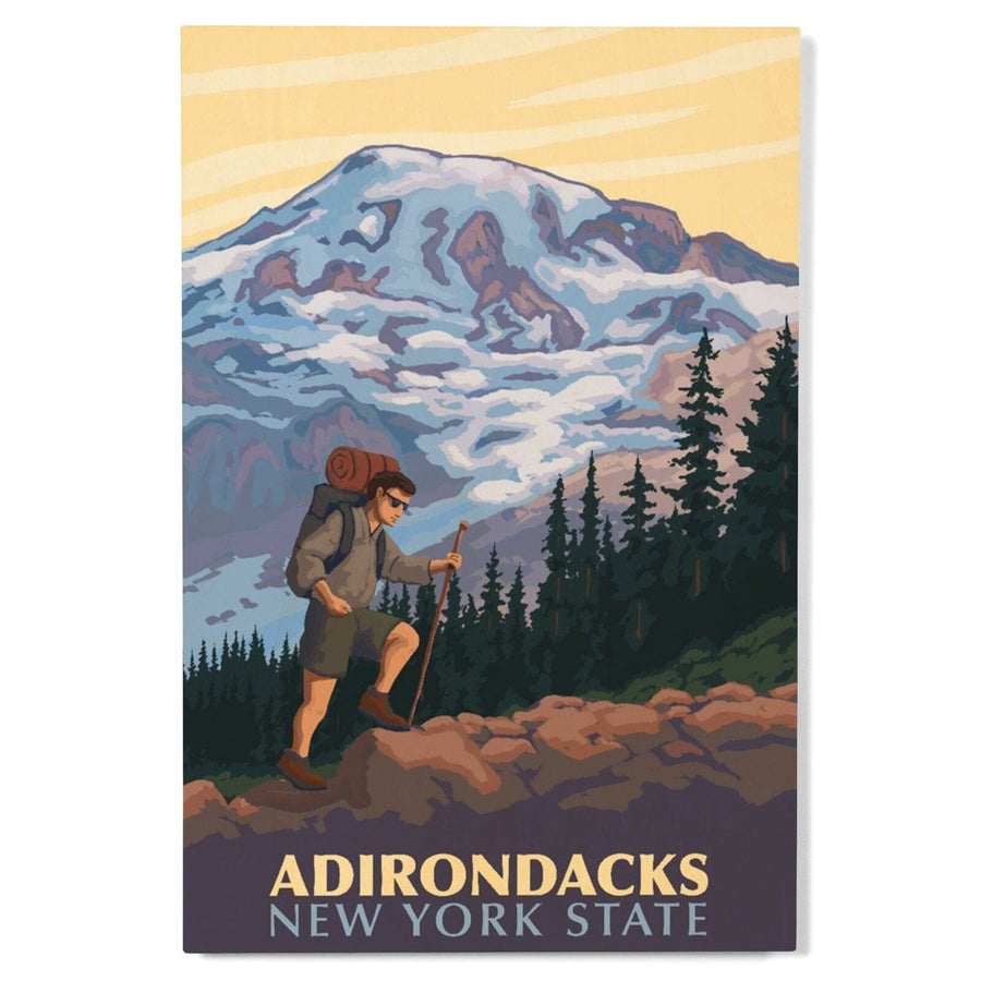 Adirondacks, New York, Hikers & Mountain, Lantern Press Artwork, Wood Signs and Postcards Wood Lantern Press 