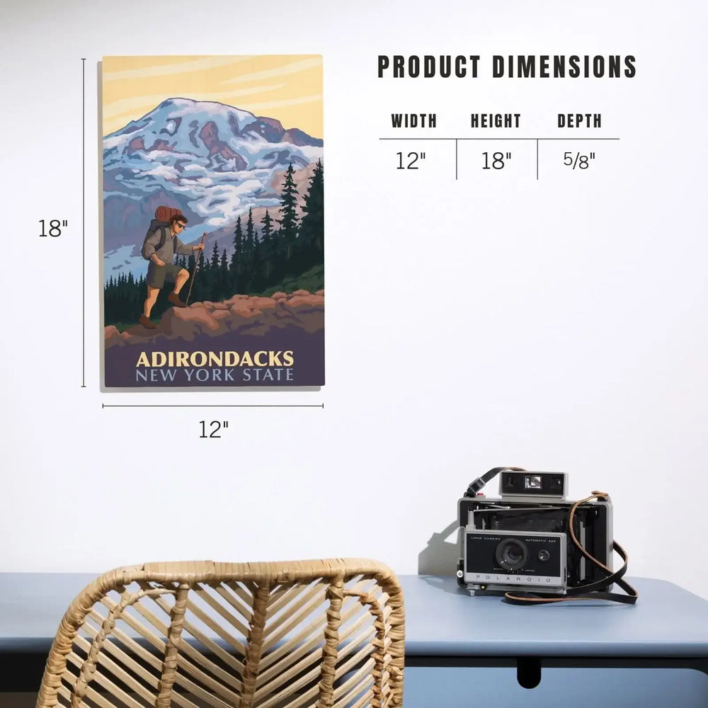 Adirondacks, New York, Hikers & Mountain, Lantern Press Artwork, Wood Signs and Postcards Wood Lantern Press 