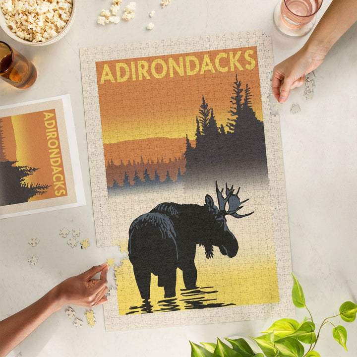 Adirondacks, New York, Moose at Dawn, Jigsaw Puzzle Puzzle Lantern Press 