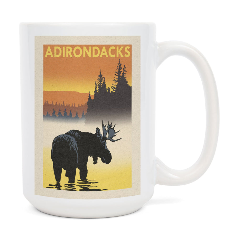 Adirondacks, New York, Moose at Dawn, Lantern Press Artwork, Ceramic Mug Mugs Lantern Press 