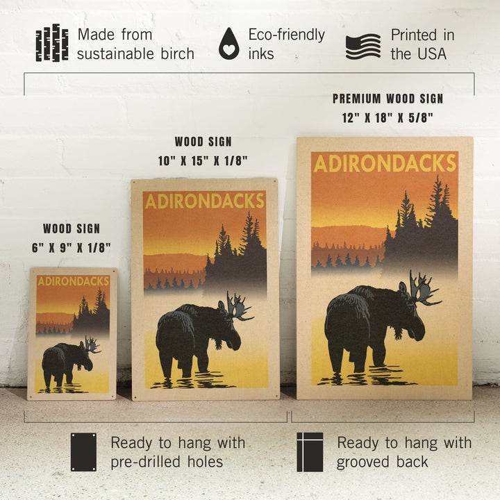 Adirondacks, New York, Moose at Dawn, Lantern Press Artwork, Wood Signs and Postcards Wood Lantern Press 