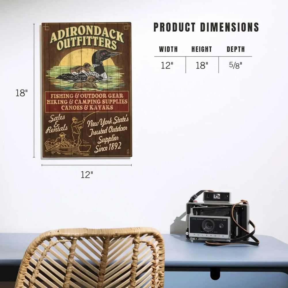 Adirondacks, New York State, Outfitters Vintage Sign Loon, Lantern Press Artwork, Wood Signs and Postcards Wood Lantern Press 