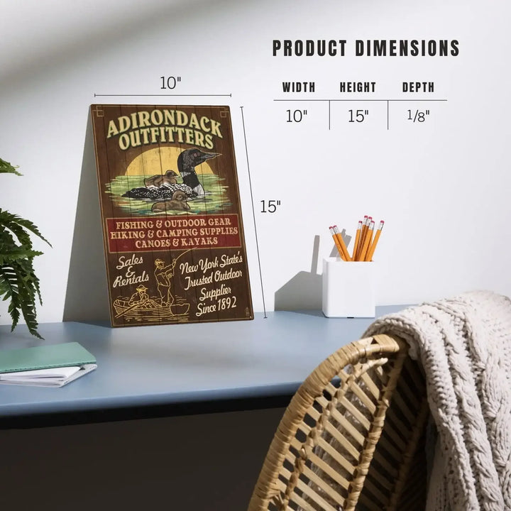 Adirondacks, New York State, Outfitters Vintage Sign Loon, Lantern Press Artwork, Wood Signs and Postcards Wood Lantern Press 