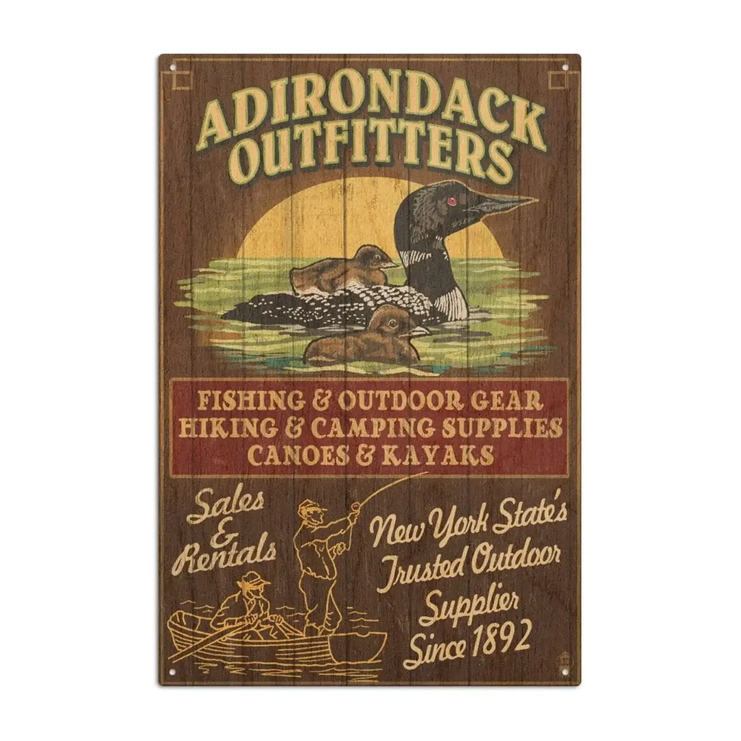 Adirondacks, New York State, Outfitters Vintage Sign Loon, Lantern Press Artwork, Wood Signs and Postcards Wood Lantern Press 6x9 Wood Sign 