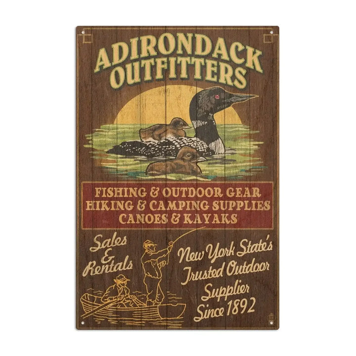 Adirondacks, New York State, Outfitters Vintage Sign Loon, Lantern Press Artwork, Wood Signs and Postcards Wood Lantern Press 6x9 Wood Sign 
