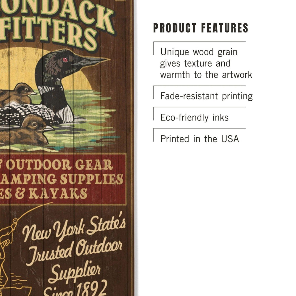 Adirondacks, New York State, Outfitters Vintage Sign Loon, Lantern Press Artwork, Wood Signs and Postcards Wood Lantern Press 