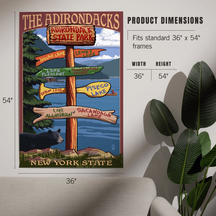Adirondacks State Park, New York, Destination Signpost, Art & Giclee Prints Art Lantern Press 