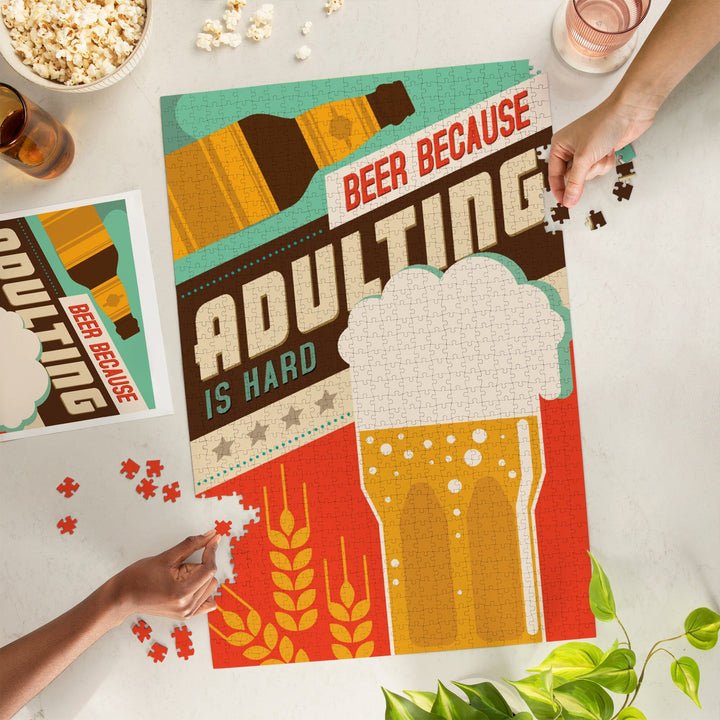 Adulting is Hard, Beer Sentiment, Vector, Jigsaw Puzzle Puzzle Lantern Press 