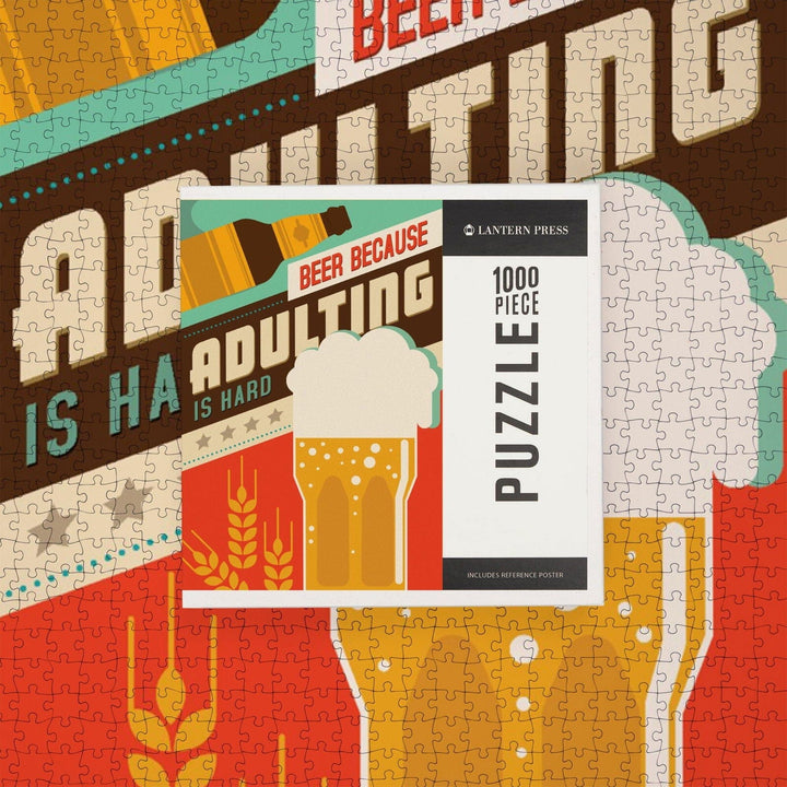 Adulting is Hard, Beer Sentiment, Vector, Jigsaw Puzzle Puzzle Lantern Press 