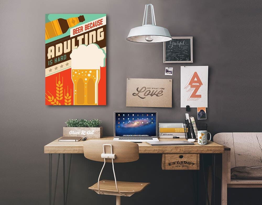 Adulting is Hard, Beer Sentiment, Vector, Lantern Press Artwork, Stretched Canvas Canvas Lantern Press 