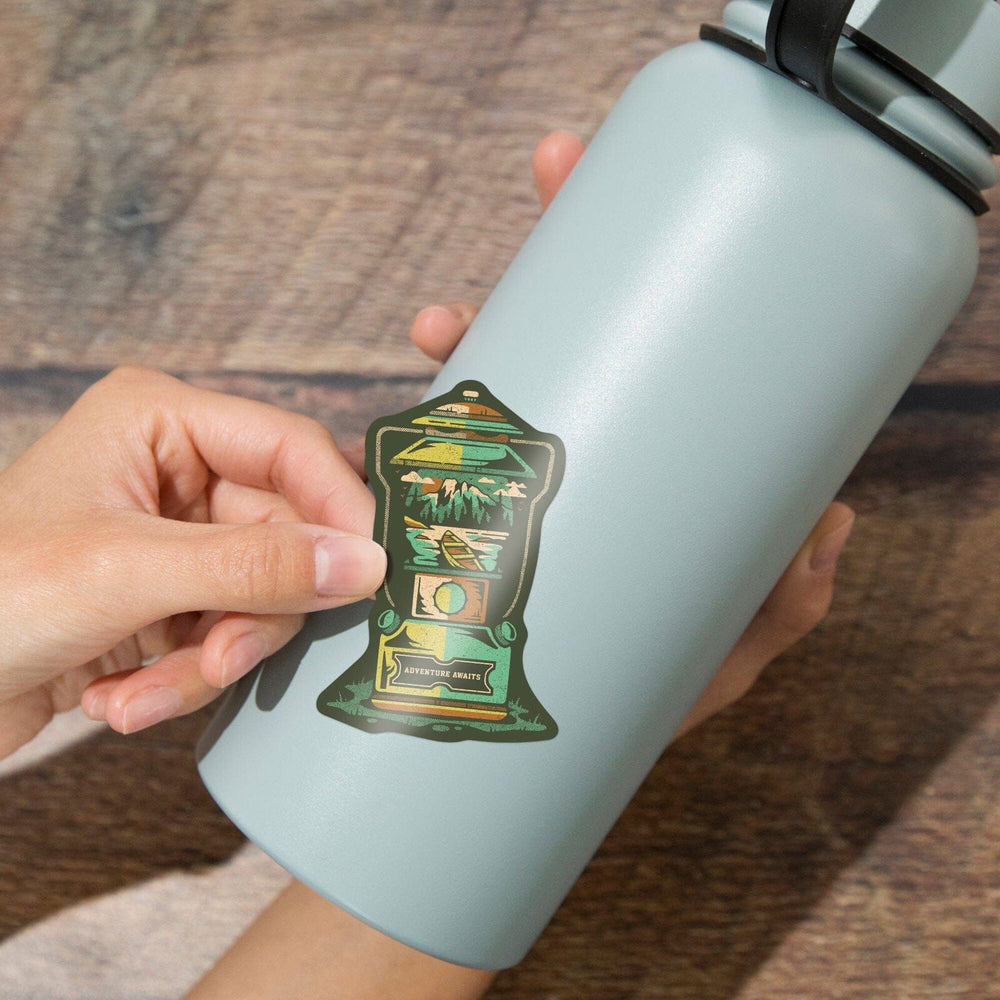 Adventure Awaits, Lantern, Distressed Vector, Lantern Press Artwork, Vinyl Sticker Sticker Lantern Press 