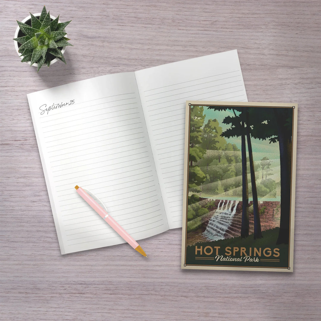 Lined 6x9 Journal, Hot Springs National Park, Lithograph, Lay Flat, 193 Pages, FSC paper
