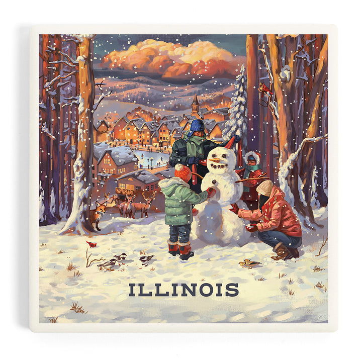 Illinois, Merry and Bright, Vintage Snowman, Coasters