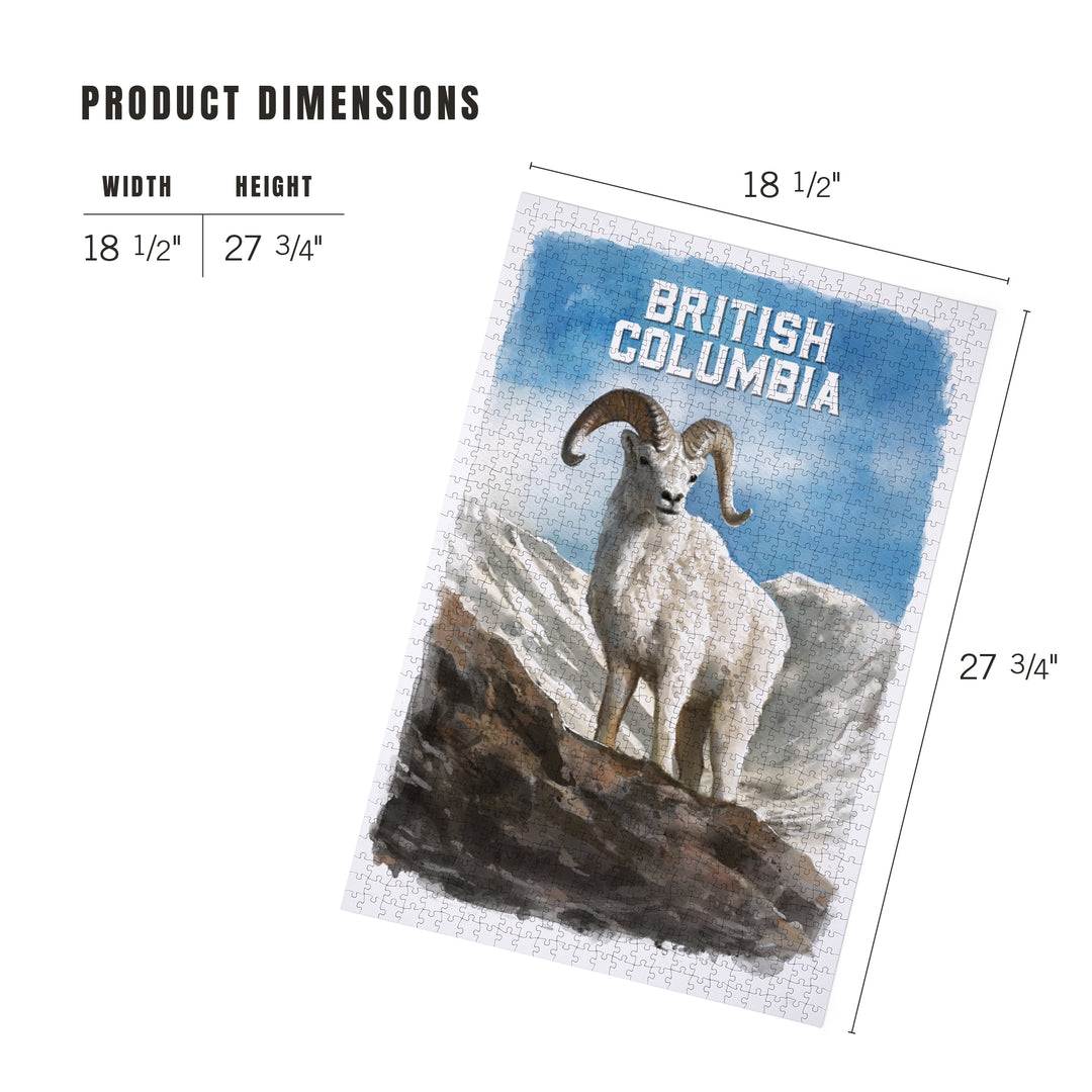 British Columbia, Watercolor Study, Dall Sheep, Jigsaw Puzzle
