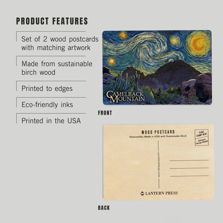 Phoenix, Arizona, Starry Night, Camelback Mountain, Wood Sign and Postcards
