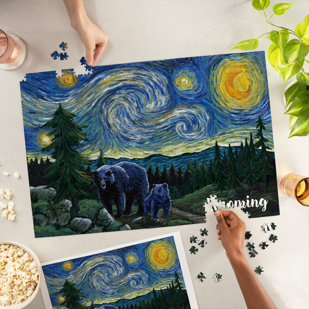 Wyoming, Starry Night, Bear and Cub, Jigsaw Puzzle