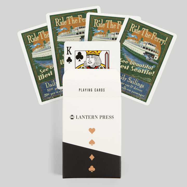 Playing Cards, West Seattle, Ferry Vintage Sign, 52 Card Deck with Jokers in Box, Unique Art