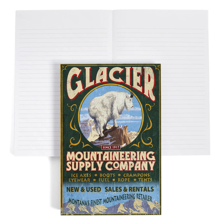 Lined 6x9 Journal, Glacier National Park, Montana, Mountain Goat Vintage Sign, Lay Flat, 193 Pages, FSC paper