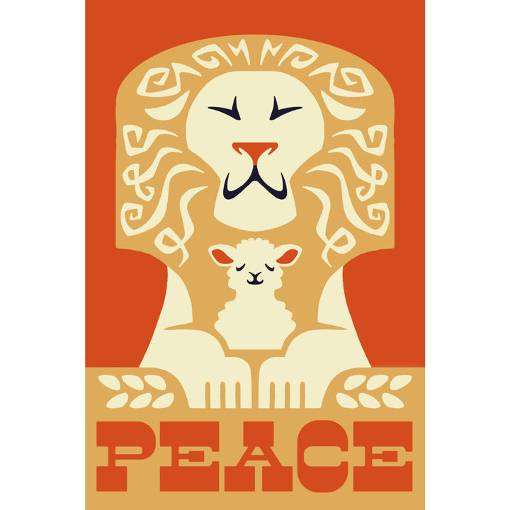 Peace on Earth, Lion, Retro Christmas, Lantern Press Artwork, Stretched Canvas