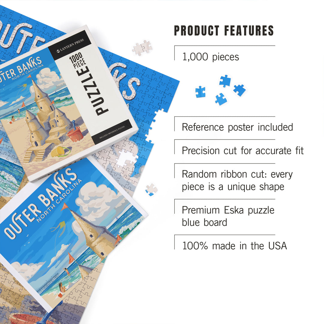 Outer Banks, North Carolina, Painterly, Soak Up Summer, Sand Castle, 1000 Piece Jigsaw Puzzle