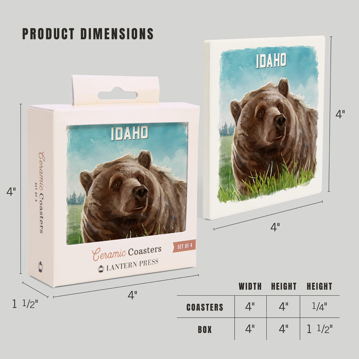 Idaho, Watercolor Study, Grizzly Bear, Coaster Set