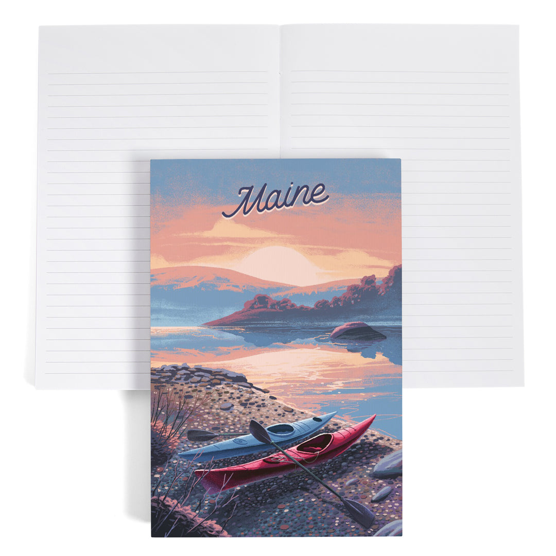 Lined 6x9 Journal, Maine, Glassy Sunrise, Kayak, Lay Flat, 193 Pages, FSC paper