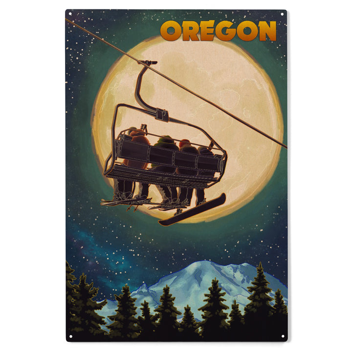 Oregon, Ski Lift and Full Moon Snowboarder, Wood Sign and Postcards