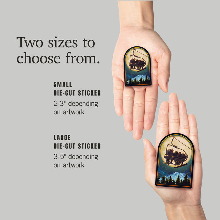 Ski Lift and Full Moon with Snowboarder, Vinyl Sticker