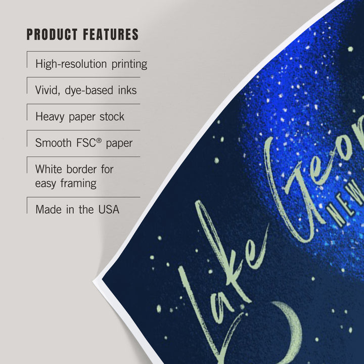 Lake George, New York, Tent and Night Sky, Mid-Century Style, Art & Giclee Prints