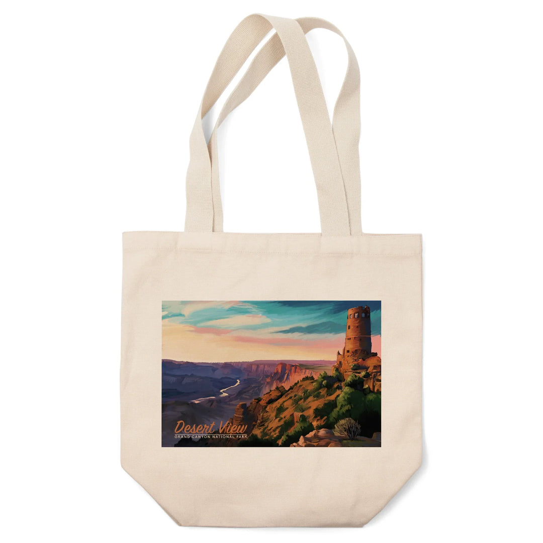 Grand Canyon National Park, Watchtower, Oil Painting, Tote Bag