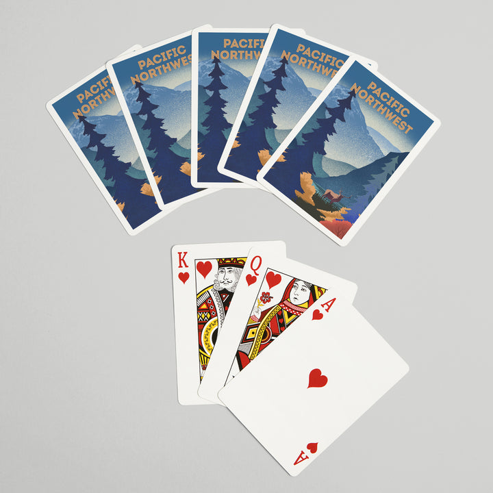 Playing Cards, Pacific Northwest, Lithograph, Elk and Mountains Scene, 52 Card Deck with Jokers in Box, Unique Art