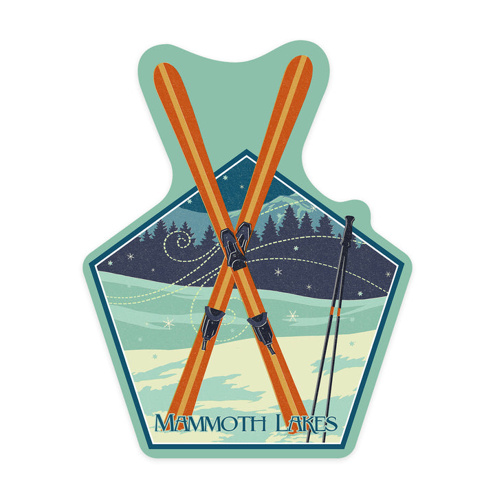 Mammoth Lakes, Crossed Skis, Letterpress, Contour, Vinyl Sticker