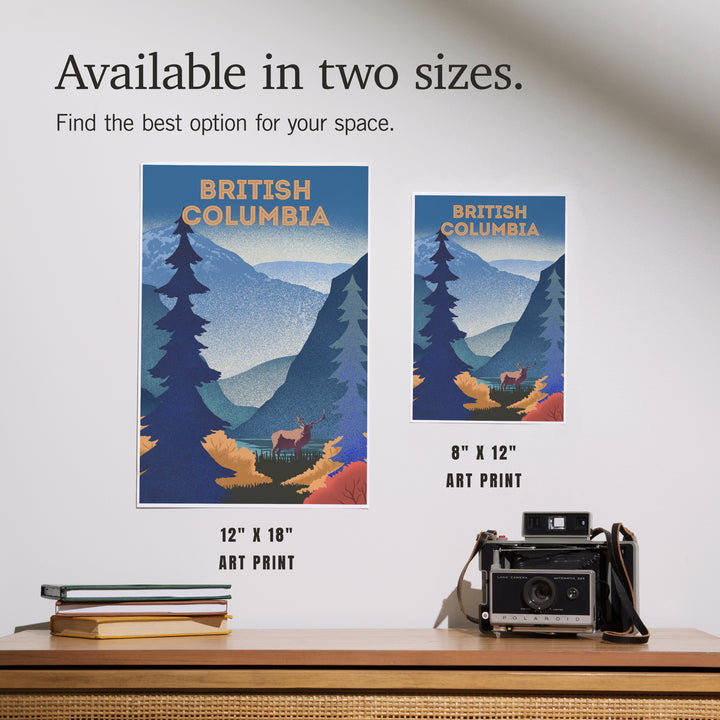 British Columbia, Lithograph, Elk and Mountains Scene, Art & Giclee Prints