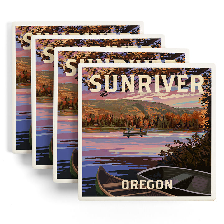 Sunriver, Oregon, Painterly, Lake Sunset Scene, Coasters